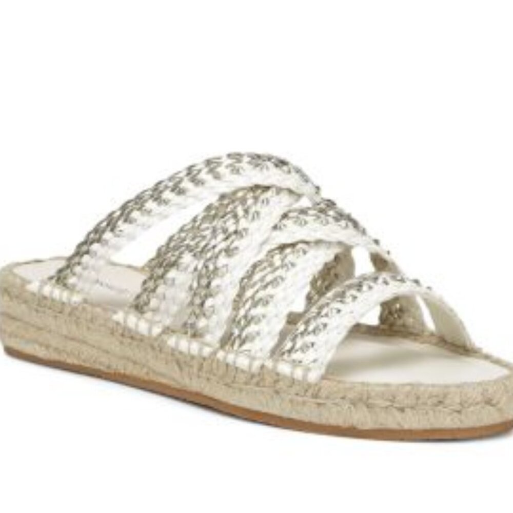 New Donald J. Pliner Rhonda Nappa Braided Strap Sandals White Silver Slides 6.5